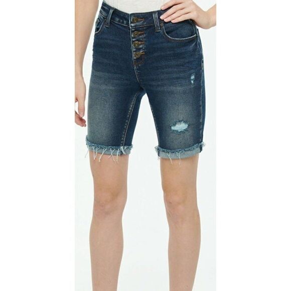 Vanilla Star Bermuda Mom Jean Shorts 24 0 Juniors' Distressed Dark Blue NEW - Picture 8 of 9